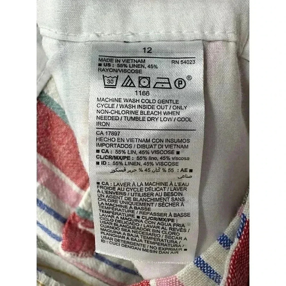 Old Navy Womens Sz 12 Everyday Short Multi Color Striped Linen Blend Boho Casual - Picture 8 of 9